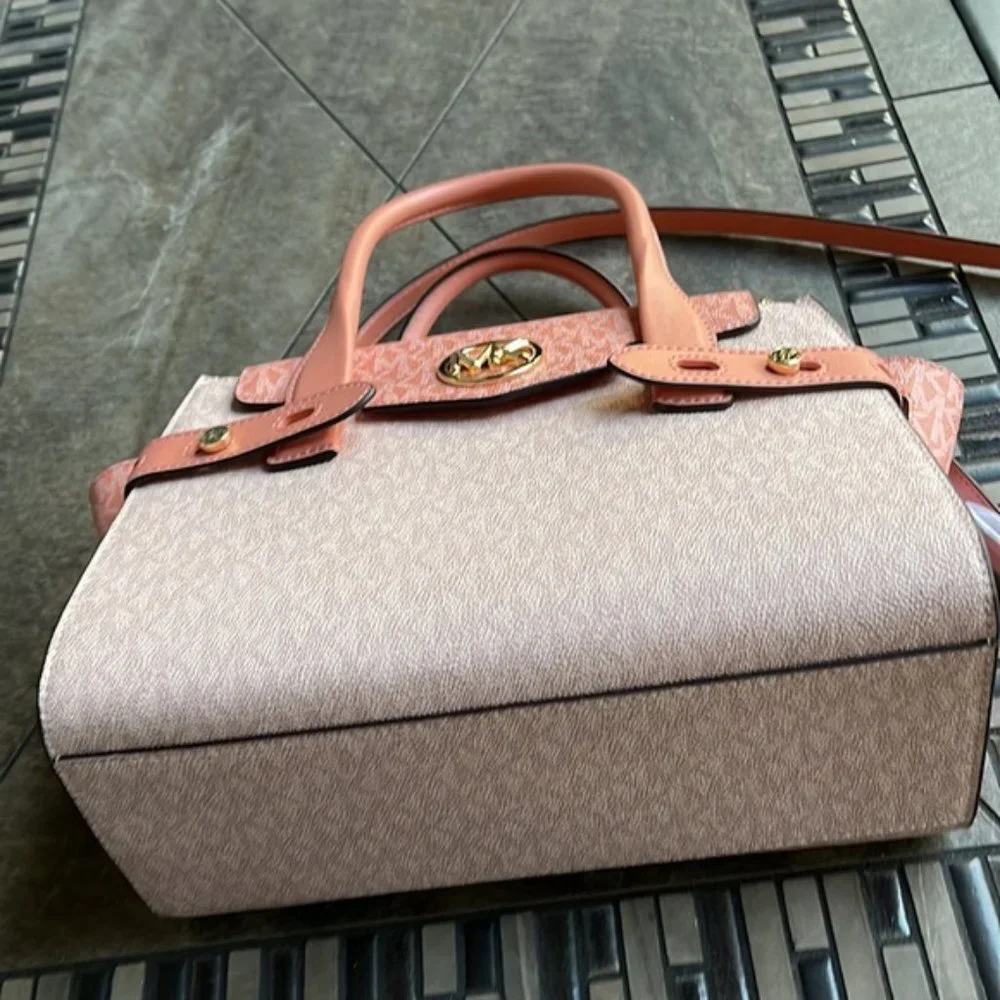 Michael Kors Carmen Medium Color-Block Logo Flap Satchel Sherbert